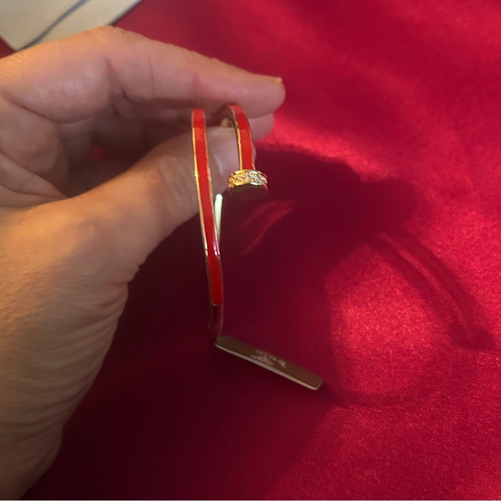 Small 18 K Gold Layered Bracelet with Red Enamel and Cubit Zirconia. Small Wrist